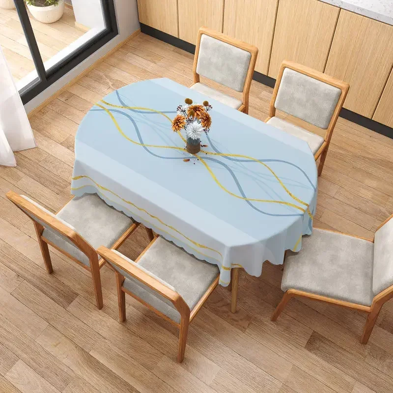 Geometric Printed Tablecloth, PVC, Waterproof, Oilproof Table Cover, Modern Style, Ellipse Table Cloth, Home Decorative, 200cm