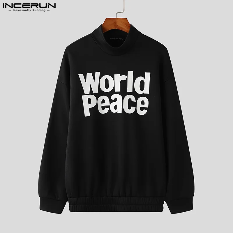 INCERUN Men Hoodies Printing Turtleneck Long Sleeve Autumn Casual Sweatshirts Men Streetwear 2024 Fashion Leisure Male Pullovers