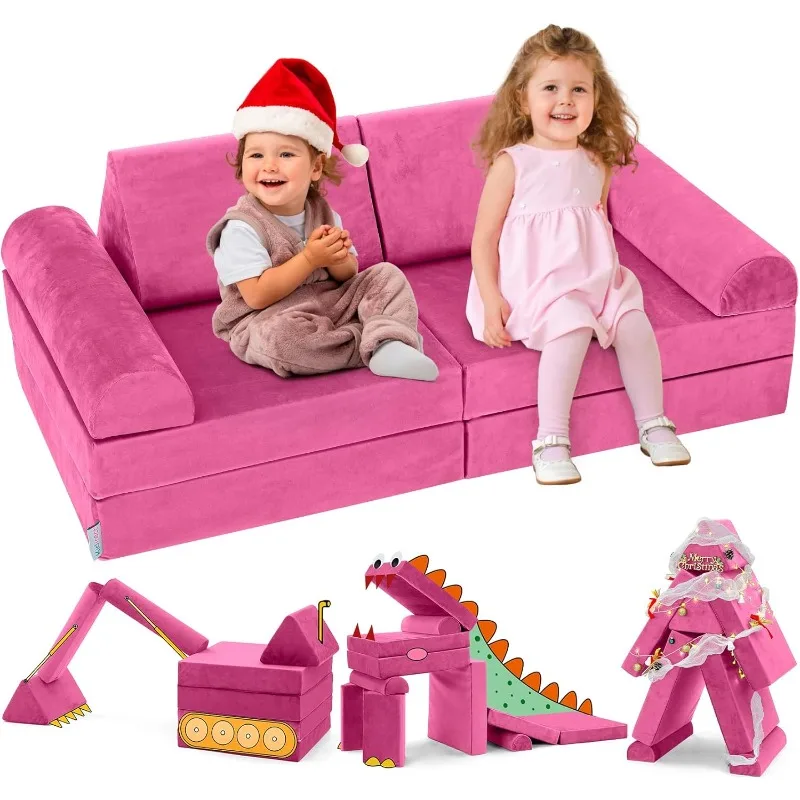 Modular Kids Play Couch, K8 Imaginative Convertible Foam Play Couch for Kids and Toddlers, Creative Toddler Play Couch Sofa