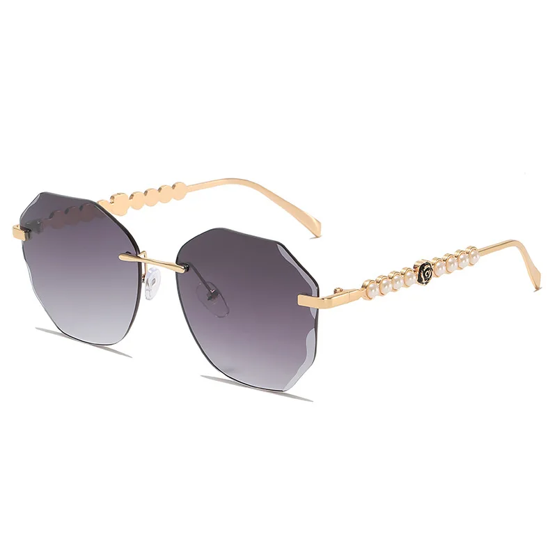 

2026 Vintage Rimless Sunglasses Pearl Temple Gradient Lens Sun Glasses Elegant Y2K UV400 Shades Luxury Metal Fashion Eyewear
