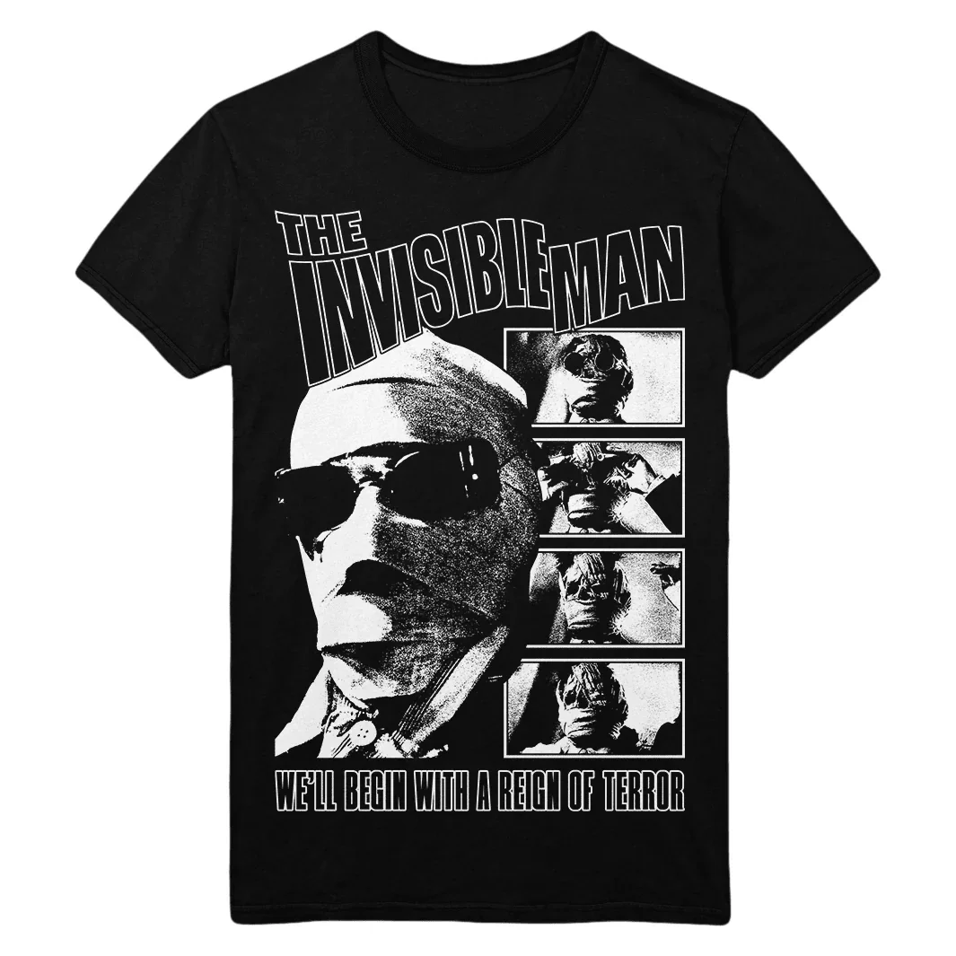 The Invisible Man T-Shirt Men Summer Retro Sci-Fi Monster Graphic Short Sleeve Streetwear Loose Fit Classic Horror Fan Top