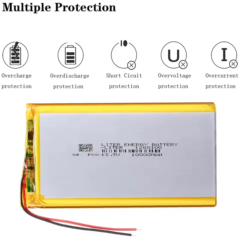 1260100 10000mAh Lithium Polymer Battery 3.7V LiIon Li-Po Rechargeable Cell for Power Bank Diy PDA Electrograph Portable Speaker