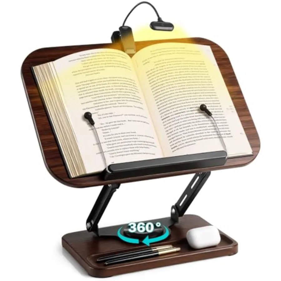 

Подставка для книг с подсветкой и отсеком для хранения, деревянная подставка для кулинарных книг с регулируемой высотой и поворотом на 360° для чтения без помощи рук ° Анг