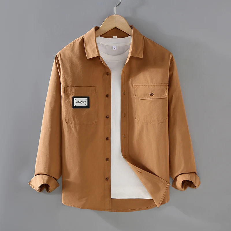 Exquisite Cotton 100% Natural Shirts For Men Long Sleeve Pockets Spring Quality Comfortable Fit Workwear Lapel Camisas De Hombre