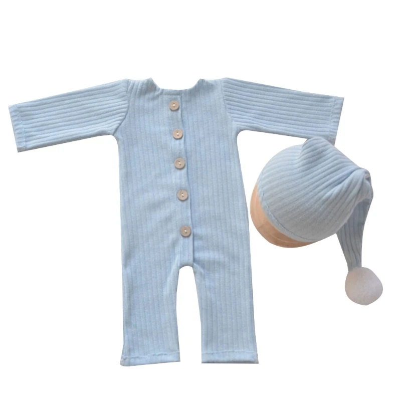 

Photography Clothes Infant Photo Props Pom Pom Hat with Jumpsuits Shower Gift