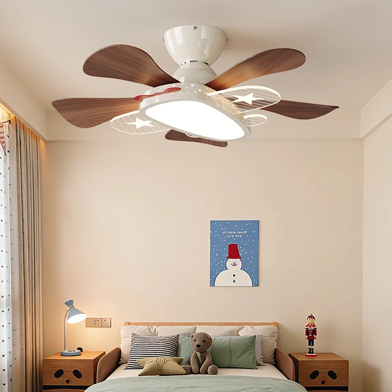 2026 New Kids Bedroom Smart Ceiling Fans Light Creative Airplane Cartoon Design Silent Integrated LED Fan Chandelier Lighting