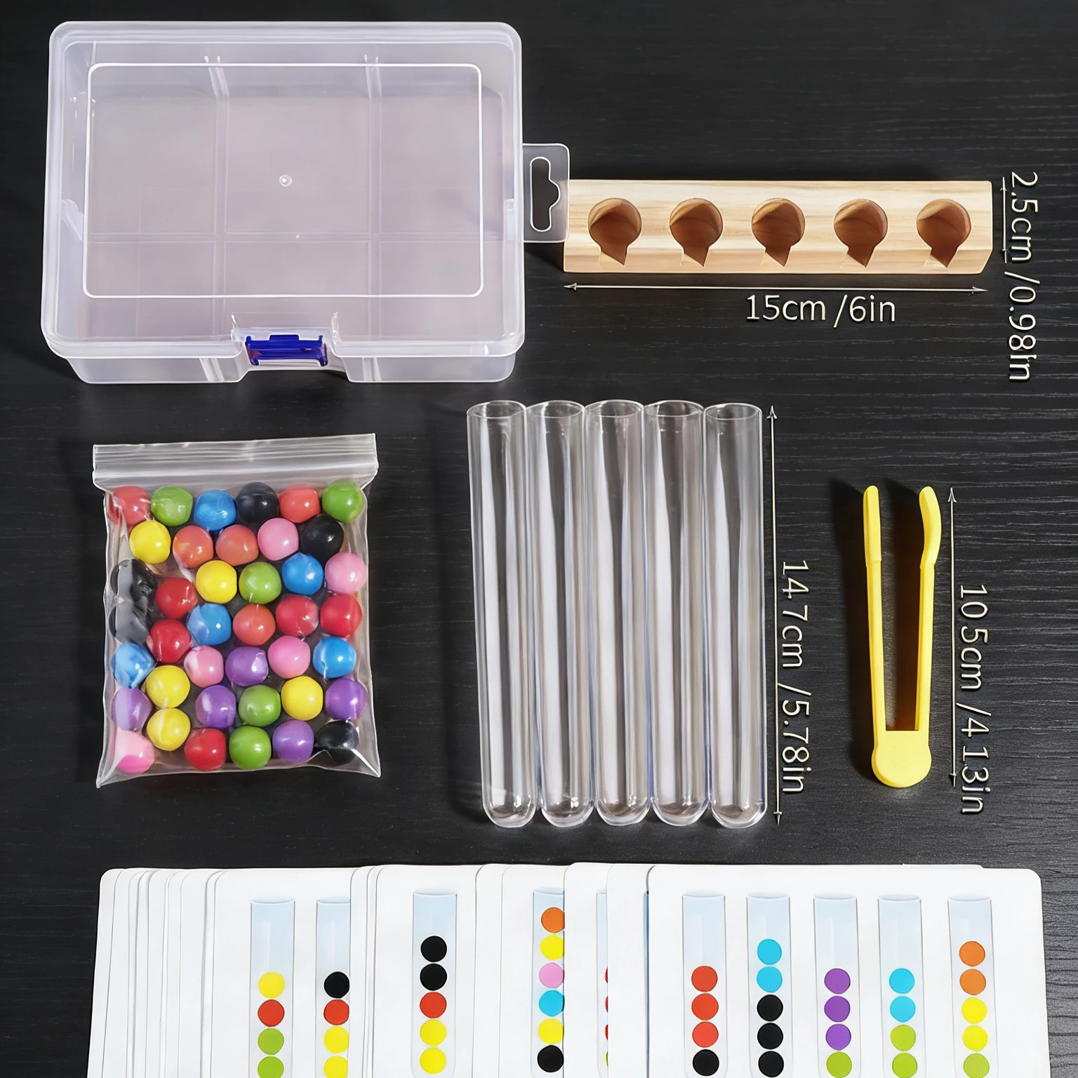 어린이 튜브 클램핑 색상 맞추기 게임 8가지 색상 나무 구슬 핀셋 세트, 유아의 소근육 발달 및 색상 인식 향상