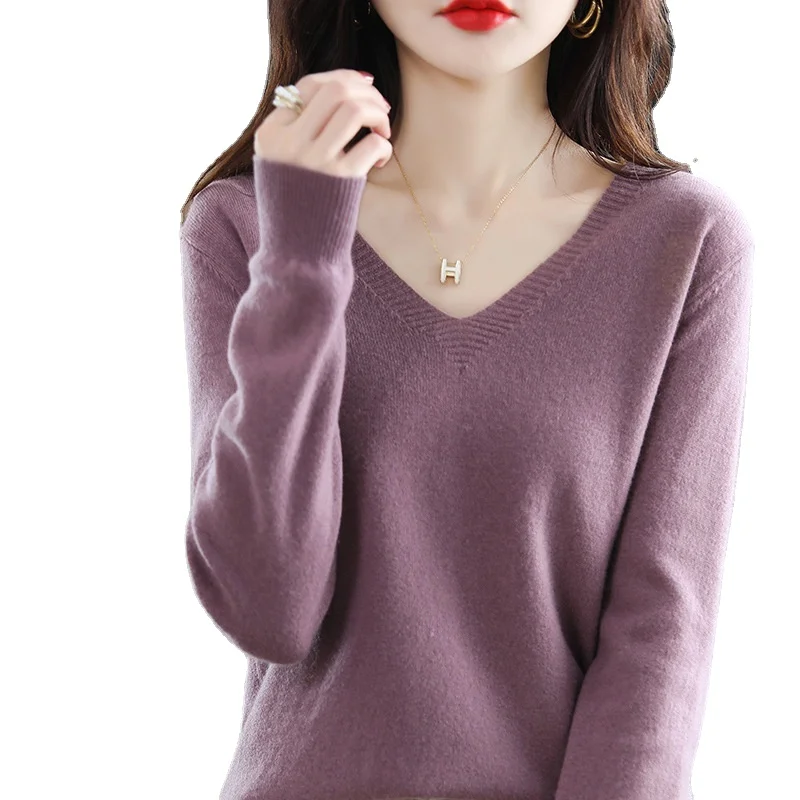 Maglione da donna 2024 Primavera Autunno Caldo Inverno Slim Fit Camicia che tocca il fondo Scollo a V Coreano Top in maglia Casual Maglioni ad alta