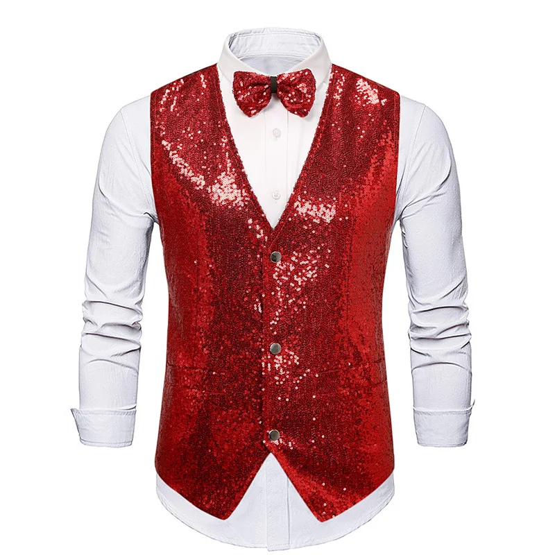 2024 New Men Wedding Ball Party Sequins Suit Vests Fashion Singers Stage Performances Luxury Dress Tops