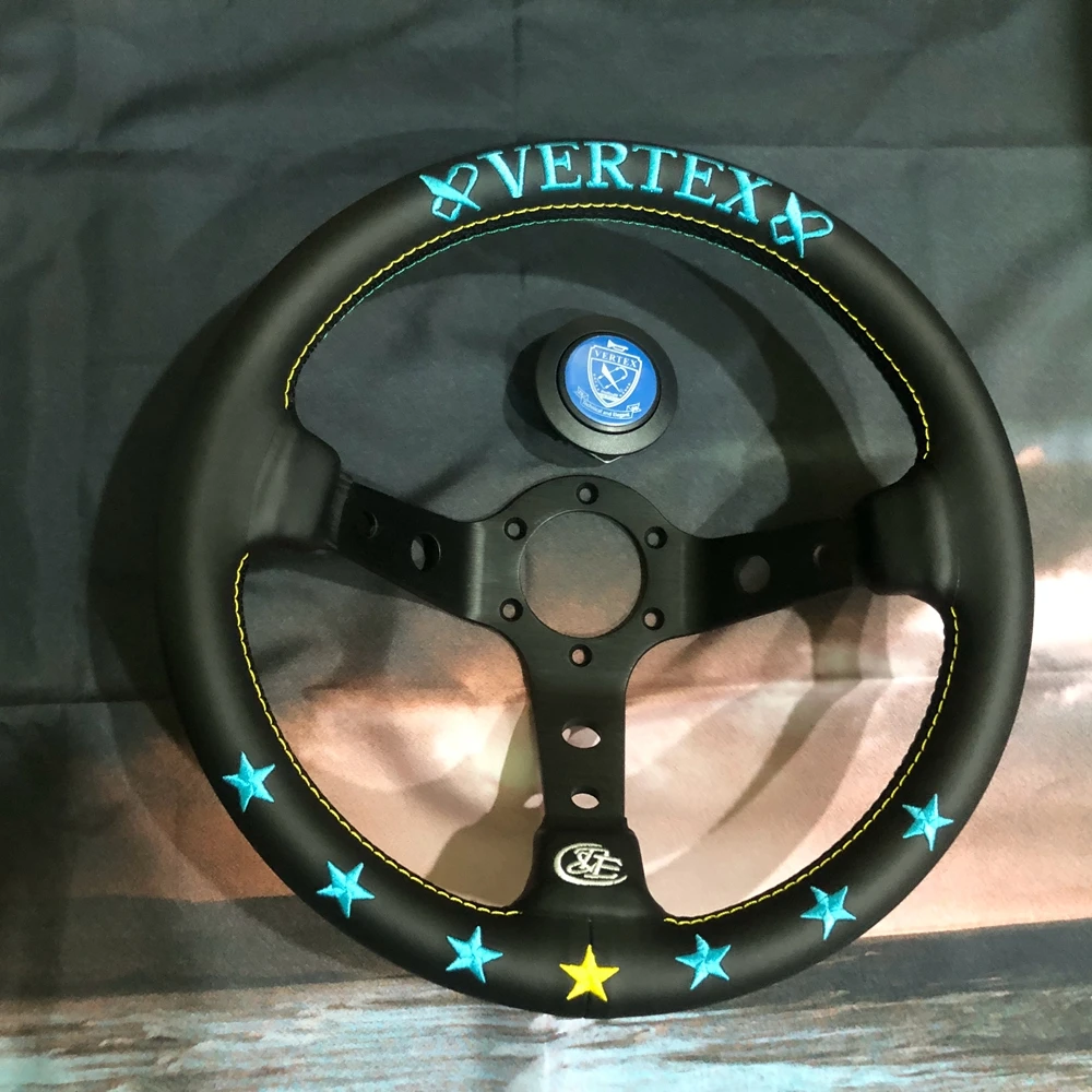 13Inch 330MM Universal Rally Drift Racing Vertex Steering Wheel JDM Deep Corn Sport Game Leather 7 Star VERTEX Steering Wheel