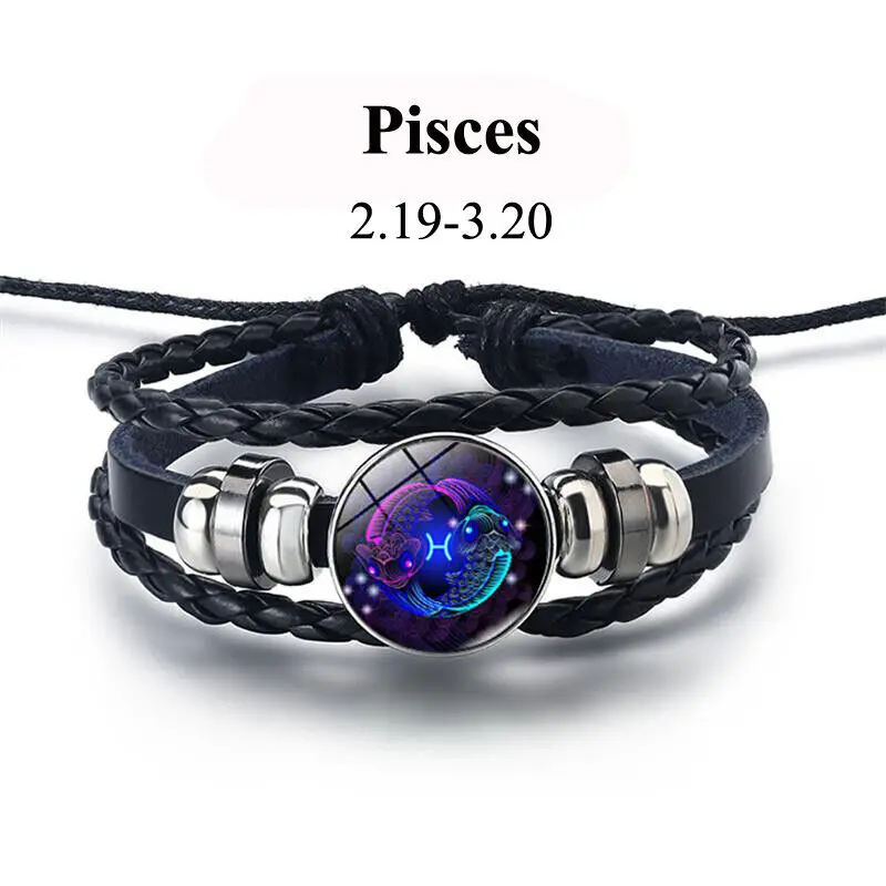 Braided  Bracelet Adjustable  Astrology Bangle Zodiac Bracelet Leather Constellations Bracelet For Gift Casual