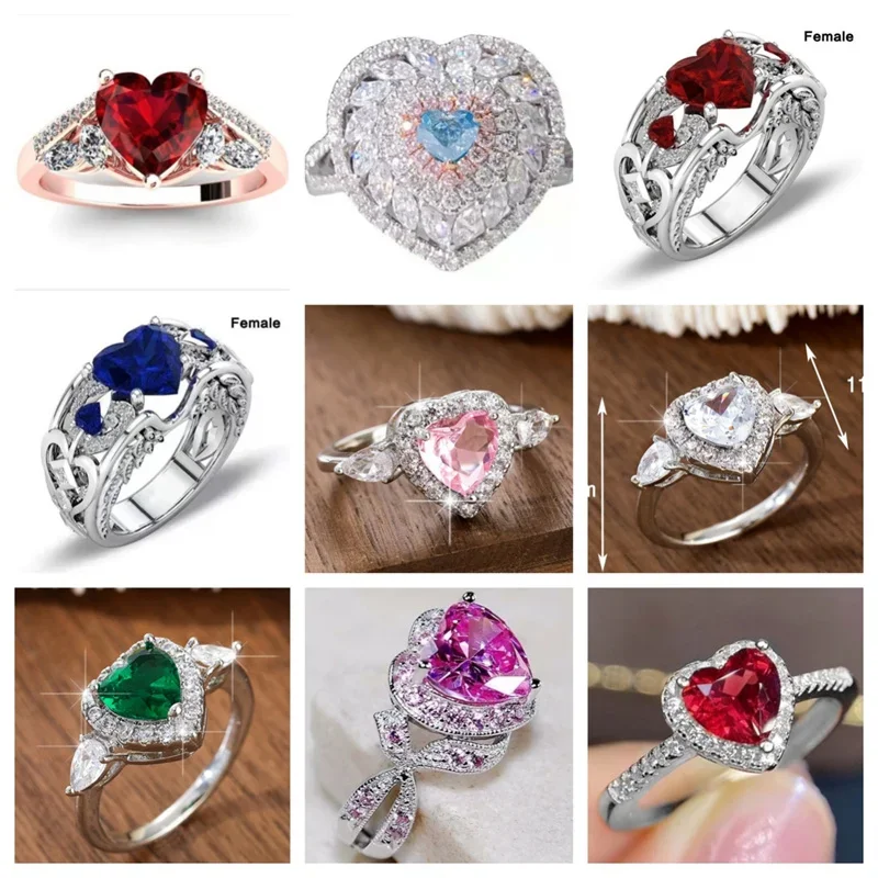 Ladies Ring Set with Artificial Zircon Sweet Romantic Love Shape Fashion Everything Small Luxury