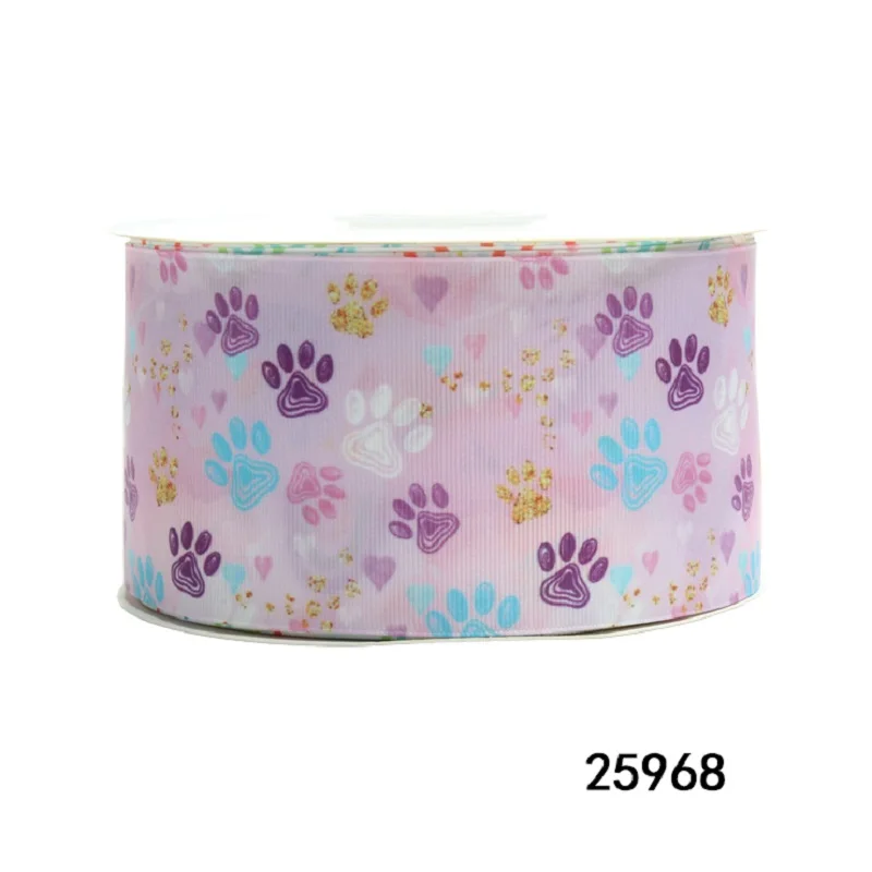 (50yards) Dog Paw Cartoon Printed Grosgrain Ribbon for Hairbows DIY Gifts Crafts Materials