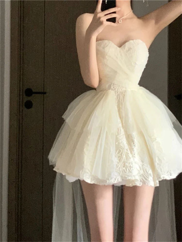 

Dry Fairy T Escape Princ Birthday Par Gown Ele Puffy Dr High Waist A-Line Skirt ort Length Korean Sle