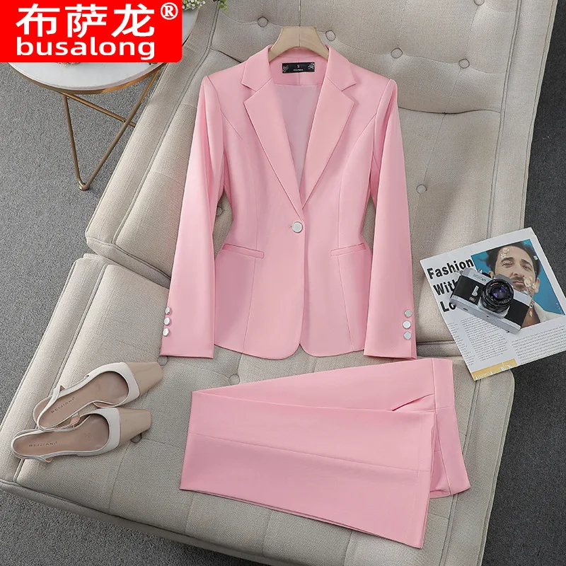 2025New Spring Autumn Winter Pink Blazer Jacket for Women Long Sleeve Professional Suit Workwear Formal Wear