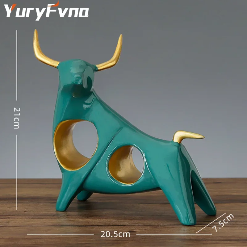 YuryFvna Cattle Statue Home Decoration Living Room Bull Sculpture TV Cabinet Decor Crafts Abstract Animal Statue Resin Art Gift