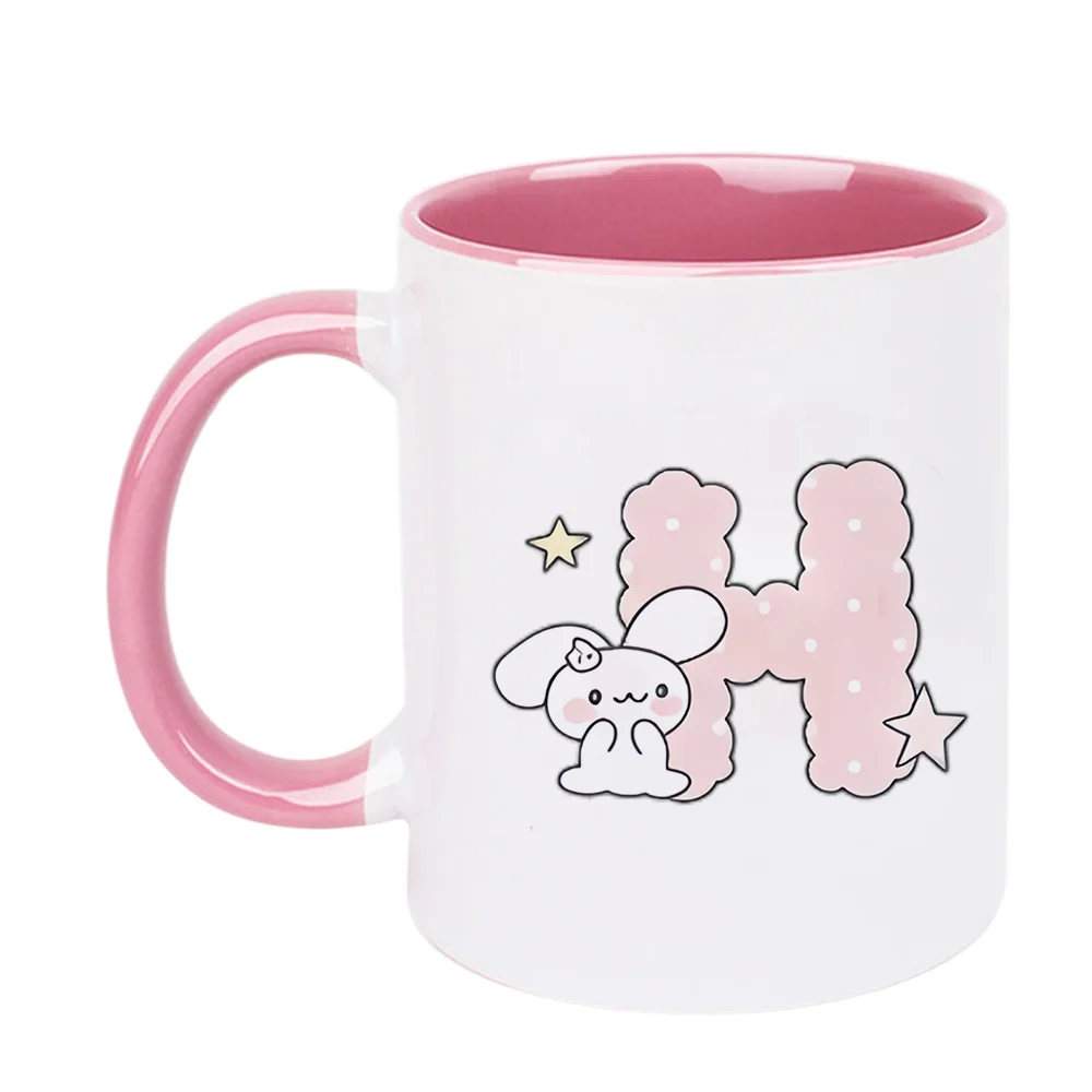 11oz Cute Rabbit Star Pattern Ceramic Coffee Mug for Home Party Office Drinking, Adorable H Letter Design Tableware Perfect for