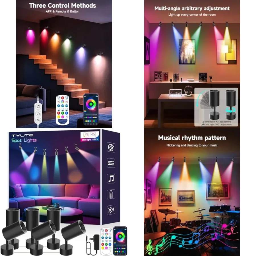 

LED Spot Lights, Color Changing Wall Light with APP and Remote Control, Music Sync, Ambient Lighting Indoor Spotlight Lamp for
