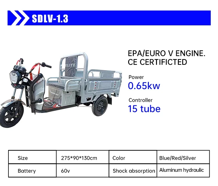 2024 Ciężki, elektryczny, płaski rower trójkołowy, elektryczny, ładunkowy trójkołowiec z kabiną