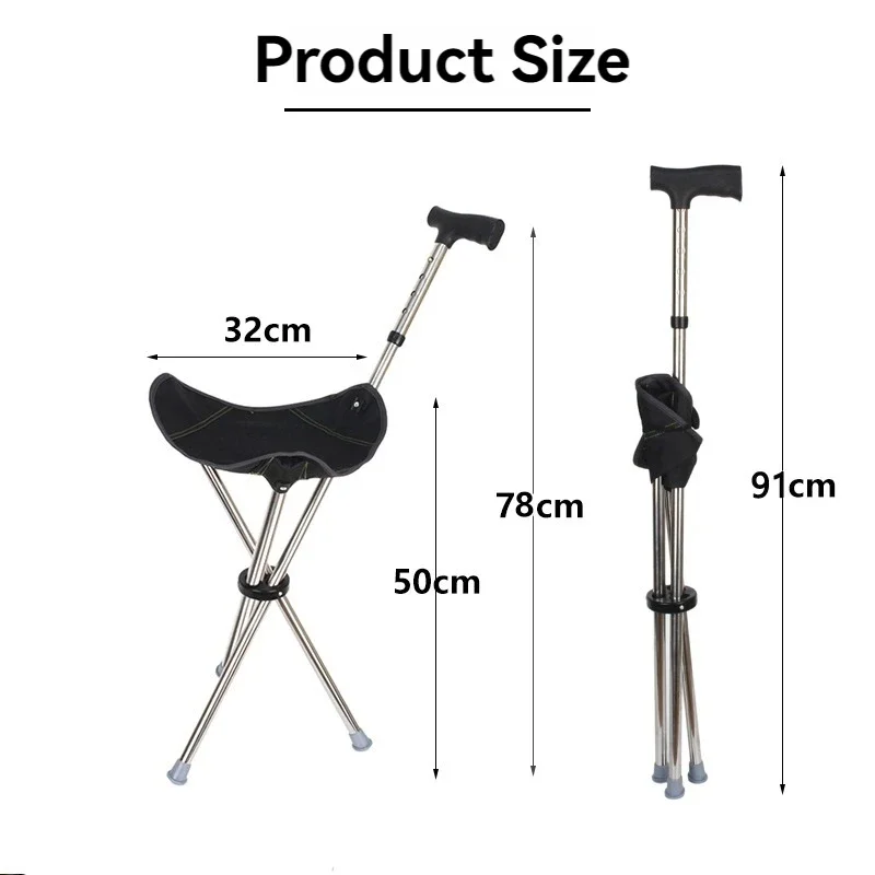 Outdoor climbing retractable folding crutch stool for the elderly to assist non-slip walking leisure hand chair