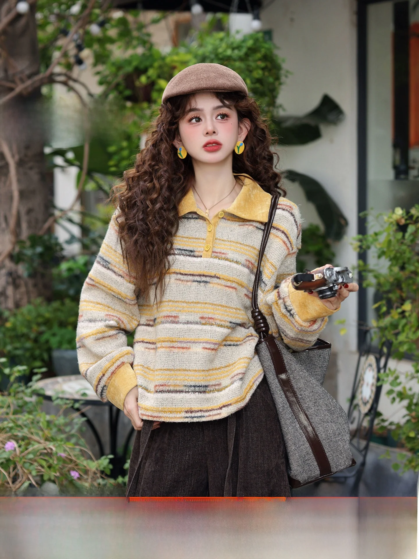 

Chend Unique Striped Sweatirt Women's Loose Overhead Autumn Winter Faionable Ne Long Sve Polyester Cotton Wool ...