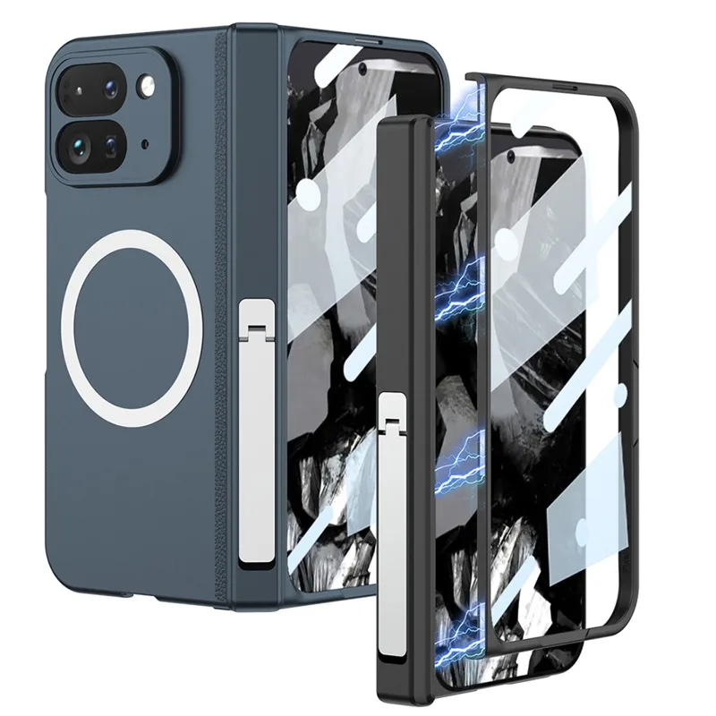 

Wireless Charging Magnetic Screen Glass Protective Hinge Frosted Case with Holder Cover for Google Pixel 9 Pro Fold Phone Case