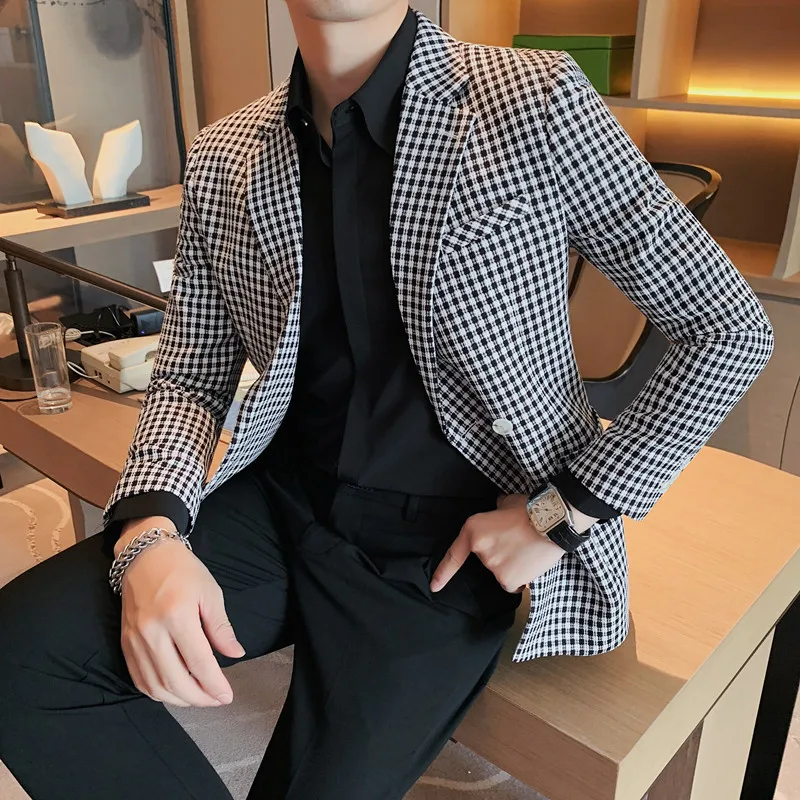 

British Europe United States Business Leisure Simple Suit/high Quality Fashion Lattice Men's Suit Jacket Spring and Autumn New