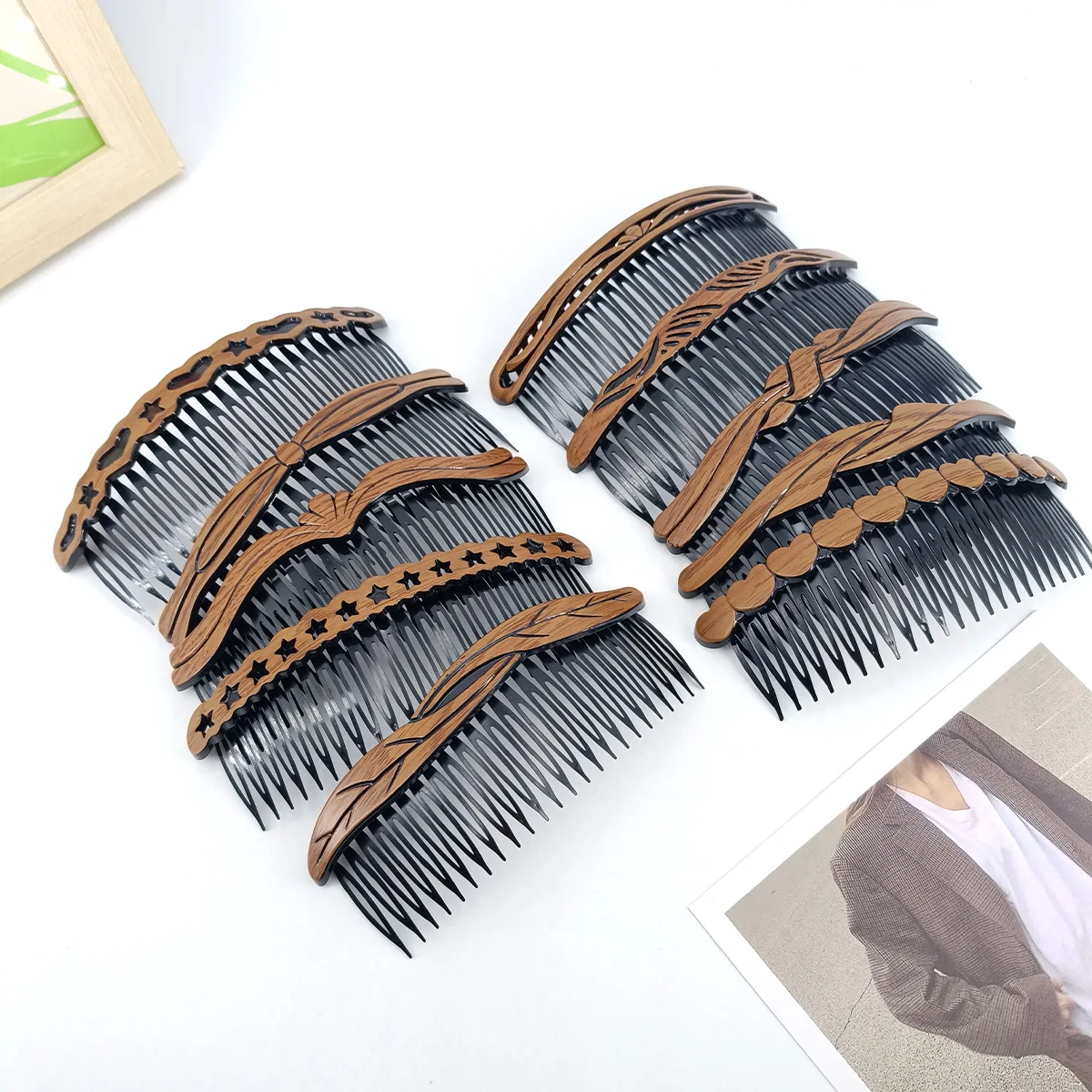 10 PCS Headdress Fashionable Women Vintage Simple Multiple Styles Eyelash Crown Star Heart 24 Tooth Retro Wood Grain Hair Bangs