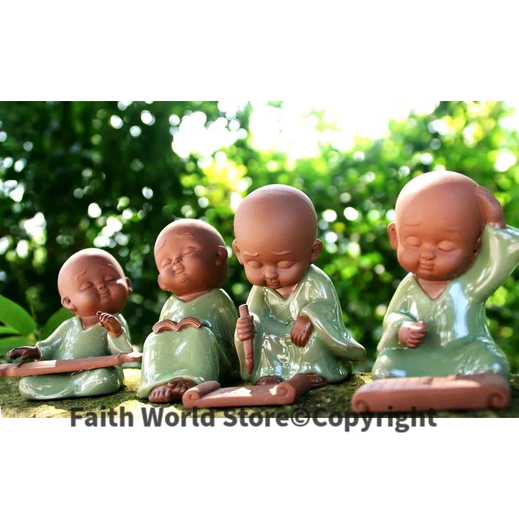 

Marvellous # TOP ART OFFICE home Zen Buddhism " Four Arts " Little Monk Ge Yao kiln porcelain pottery ART- business gift