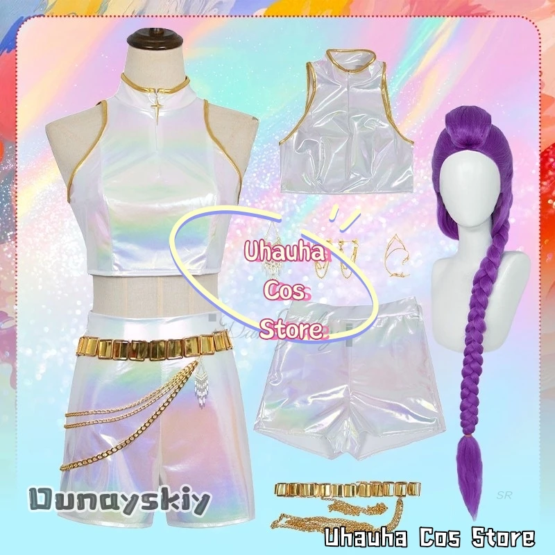 Rumi Anime K-POP Demon Hunters disfraz de Cosplay dorado blanco peluca de Cosplay para niños accesorio ropa para niños para carnaval Halloween
