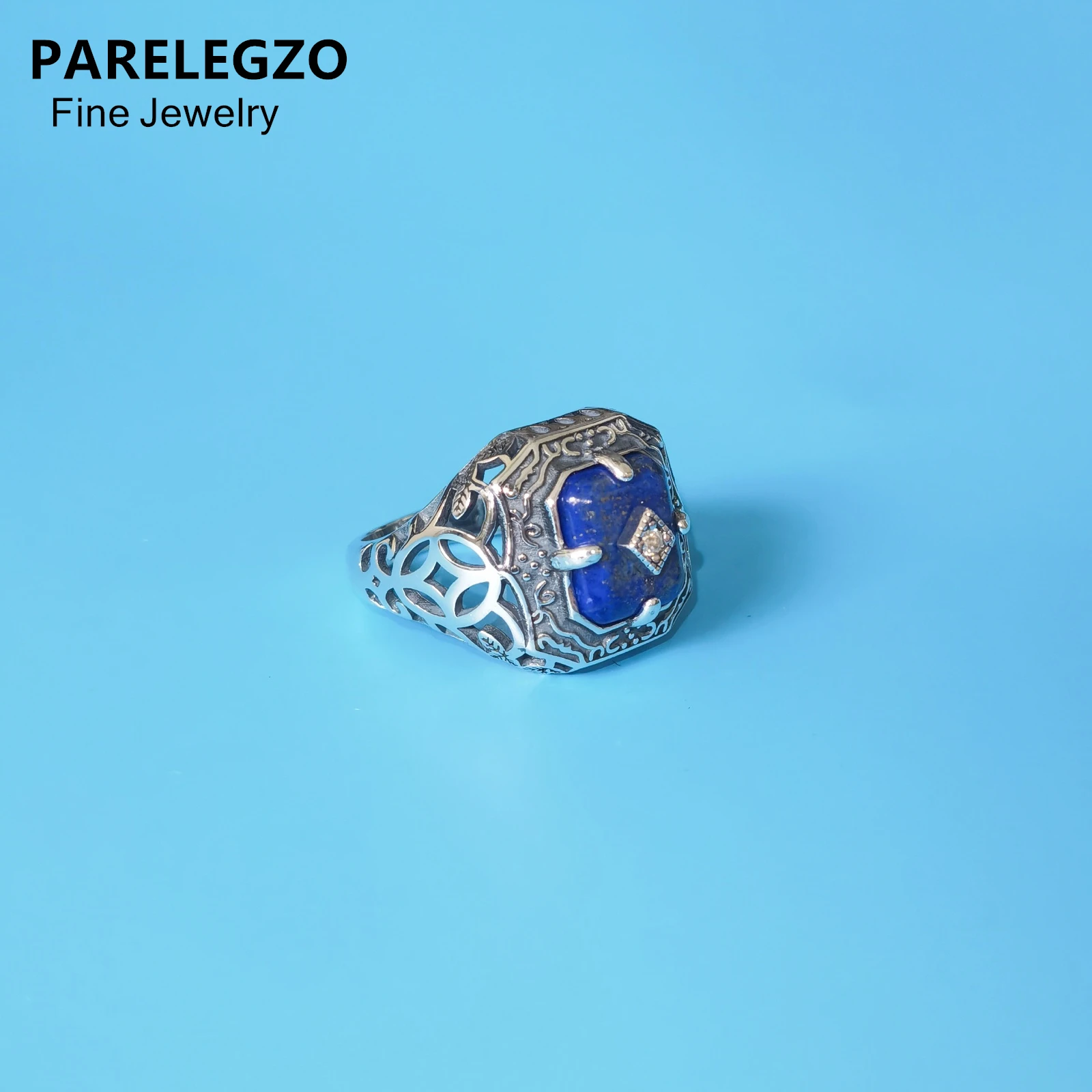 

PARELEGZO 925 Sterling Silver Lapis Lazuli Ring The Vampire Diaries Caroline Elena Daylight Hollow Flowers Rings Movie Jewelry