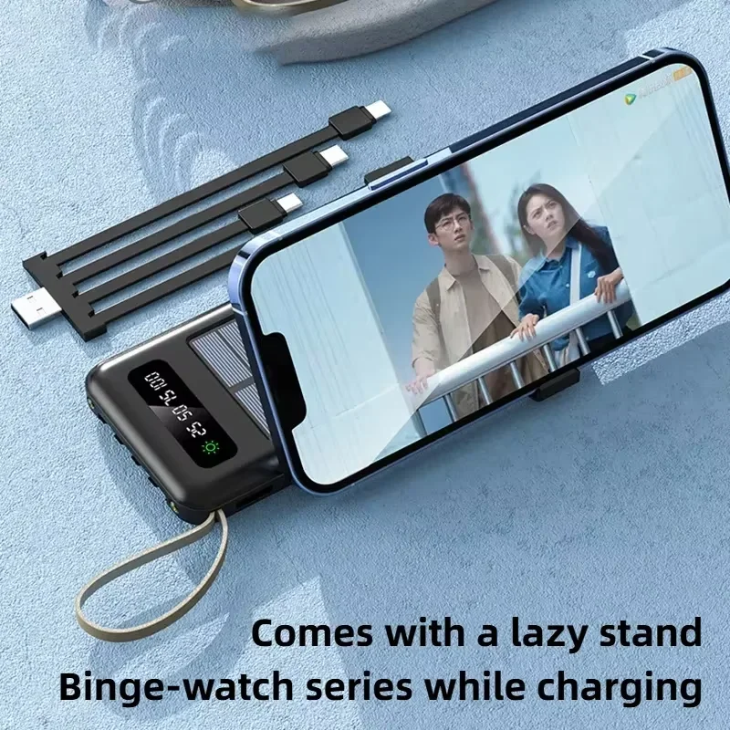 VIVO بنك الطاقة الشمسية 100000mah سعة كبيرة طاقة متنقلة شحن سريع بطارية مزدوجة USB 4 كابلات آيفون هواوي