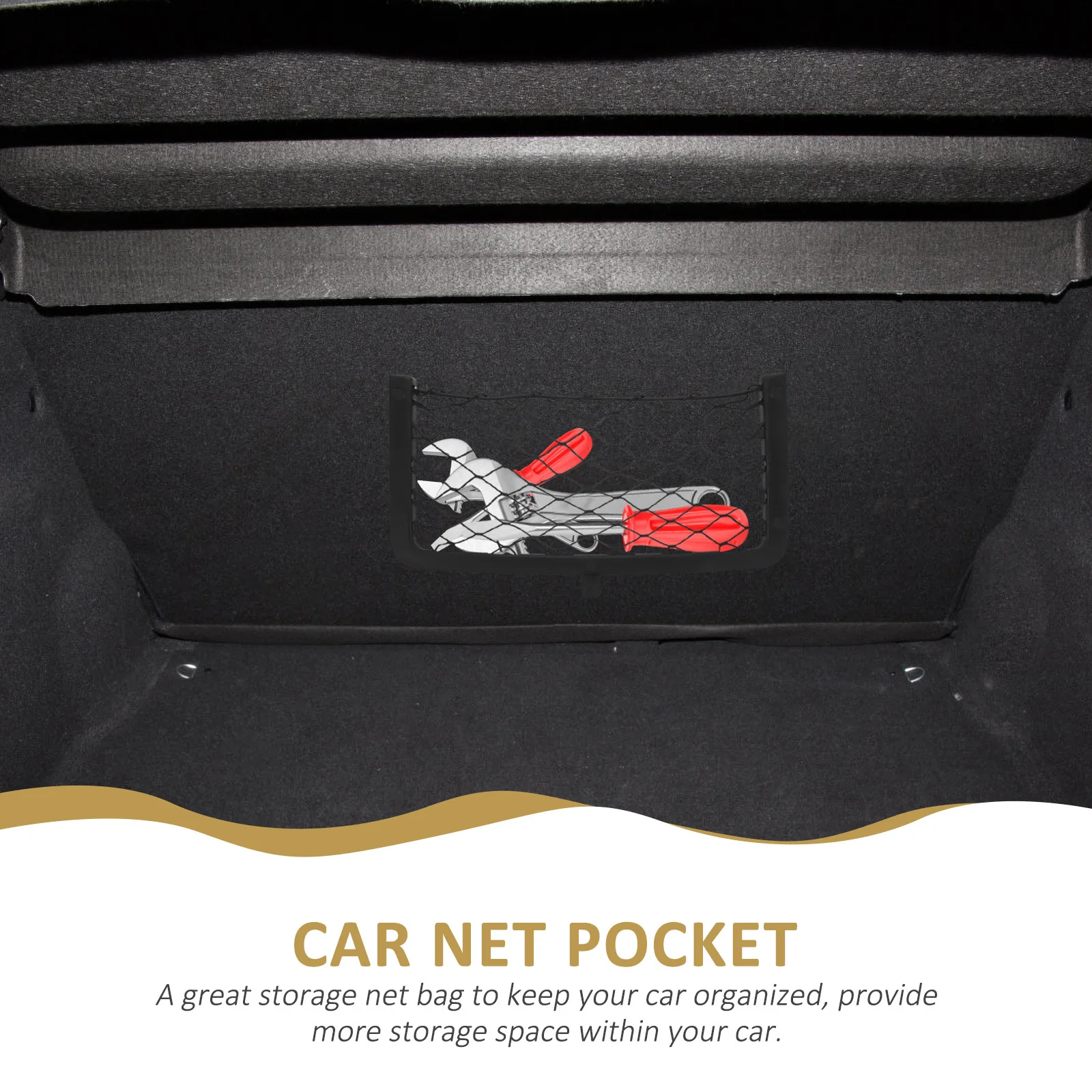 

Elastic Car Storage Net Pocket 36X18Cm Heavy Duty Mesh Organizer Abs Frame Brackets Strong Hold For Suv Truck Rv Boat Storage