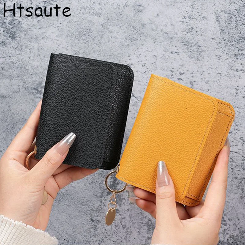 

PU Leather Solid Color Pattern Minimalist Sweet Style Short Wallet For Women with Multi-card Slots PU Leather ID Holders purse