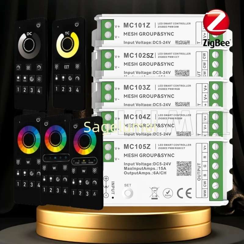 Zigbee Controller DC5V-24V Tuya Smart Life Home Max15A Dimmer Cct Rgb Rgbw Rgbcct Led Light Strip Mesh Alexa Button Switch Kits