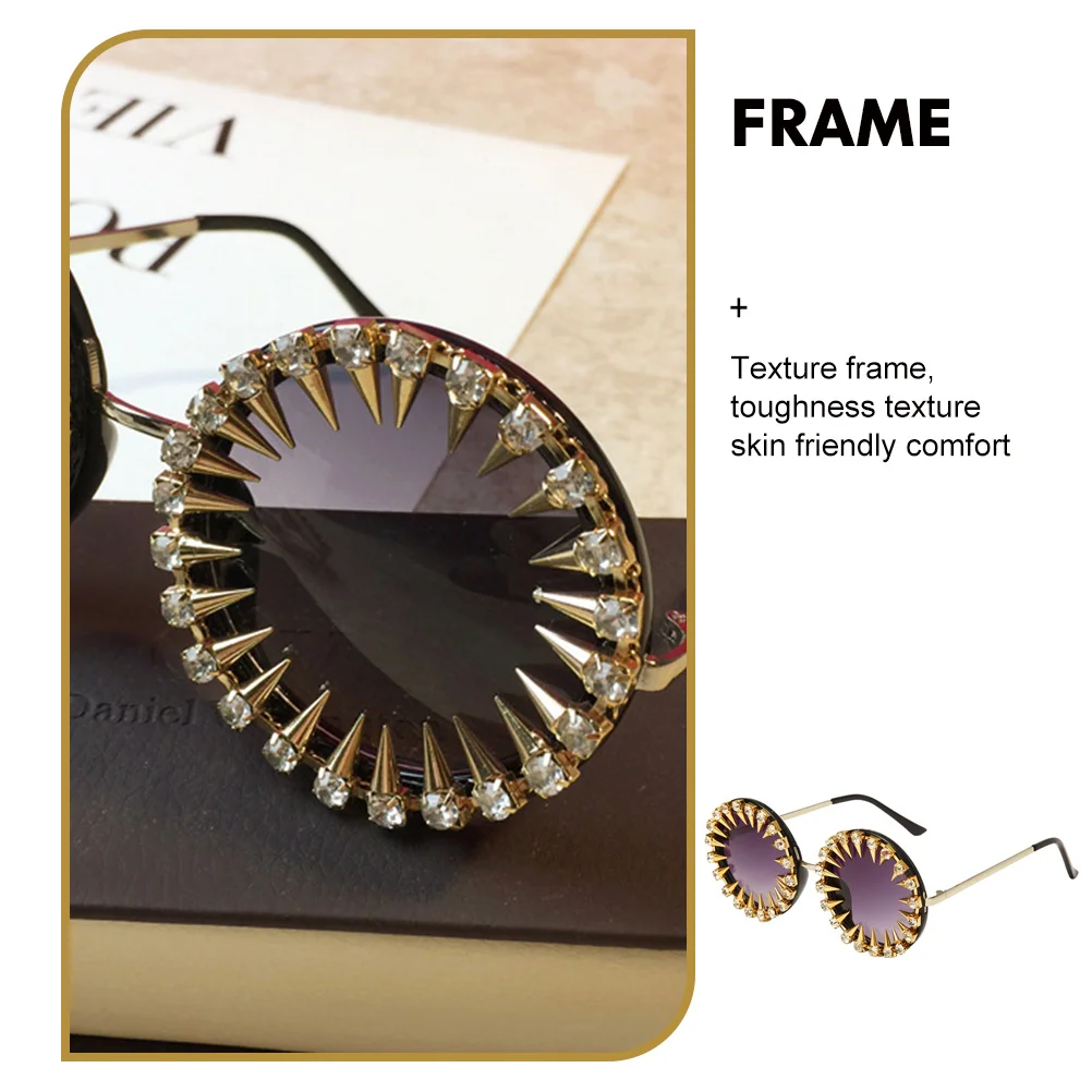 

1Set Retro Rivet Studded Sunglasses Fashionable Round Eyewear Women Rhinestone Eyeglasses Summer Photo Prop Party Travel