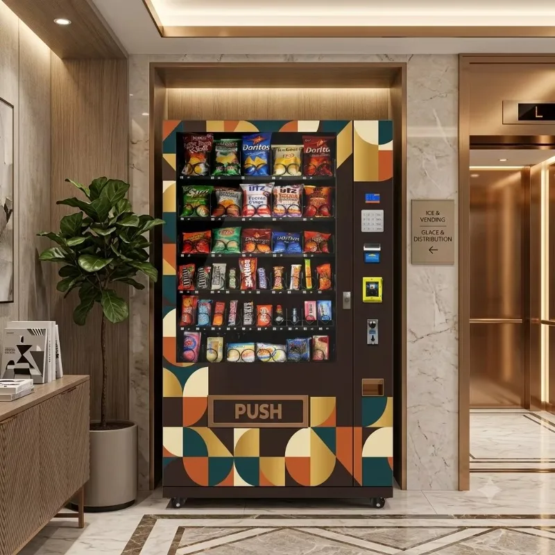 Combo Vending Machine 60 Channels Refrigerated Cashless with SDK Cloud-Based Management Remote Monitoring for Office Lobby