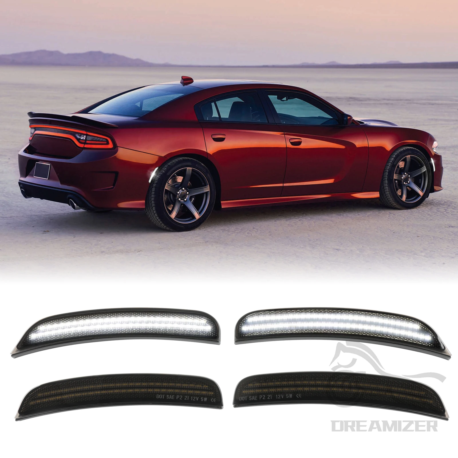 

Front Rear LED Side Marker Light Smoked Lens Amber Red White Turn Signal Light CarAccessories For Dodge Charger 2015-2022