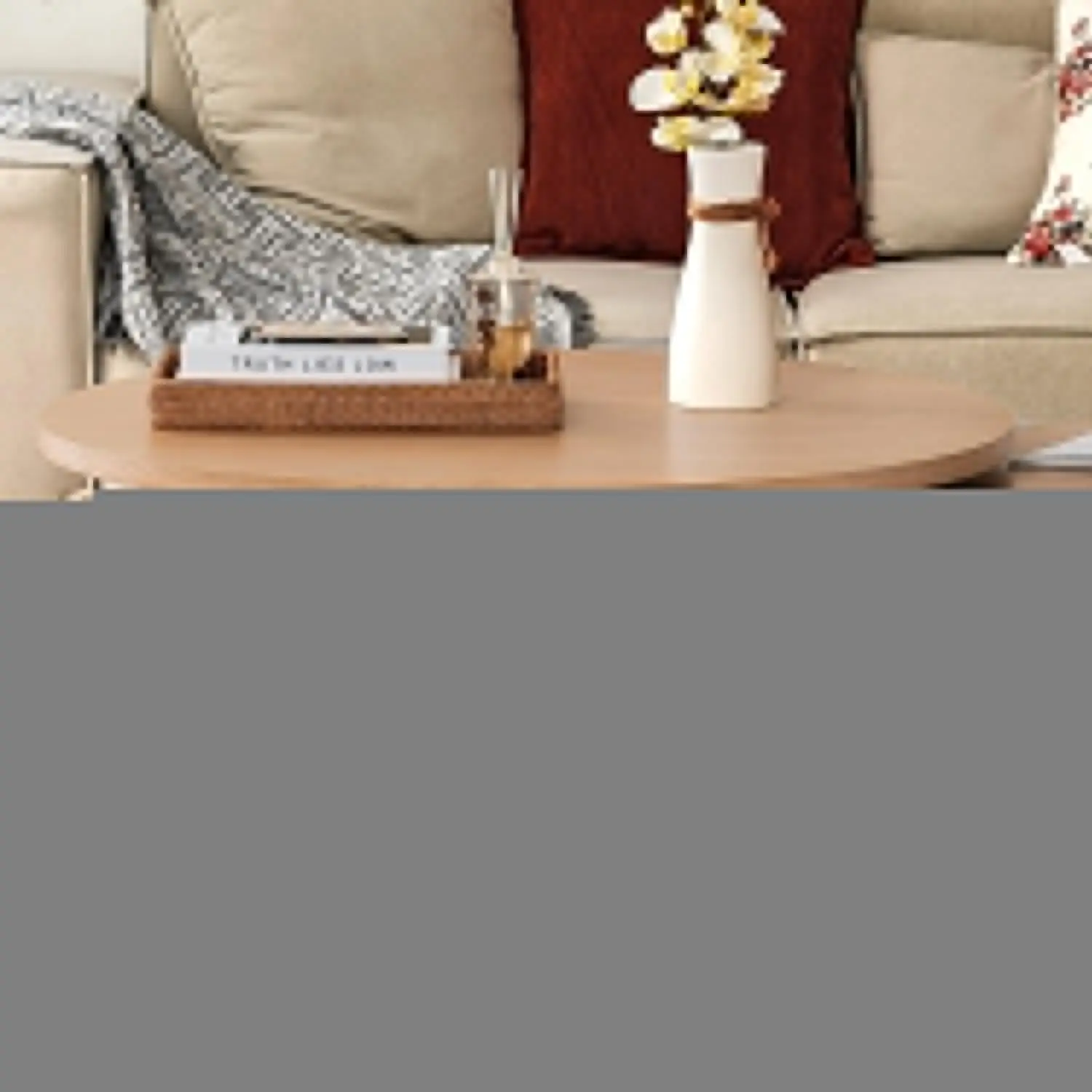 

35.5" Large Round Wood Coffee Table Mid-Century Modern Drum Living Room Natural Solid, Customized