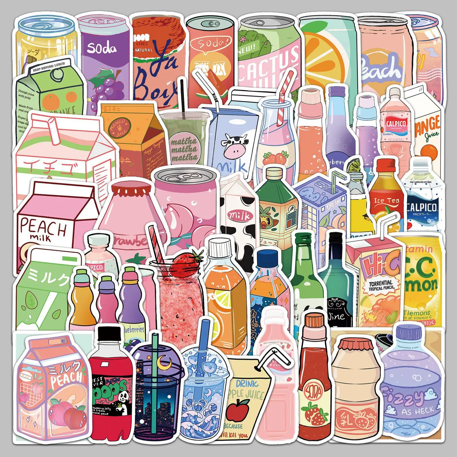 

50pcsCartoon Delicious Drink Series Graffiti Stickers For Mobile Phone Shell Skateboard Decorative Stickers DIY Toy Sticker Pack