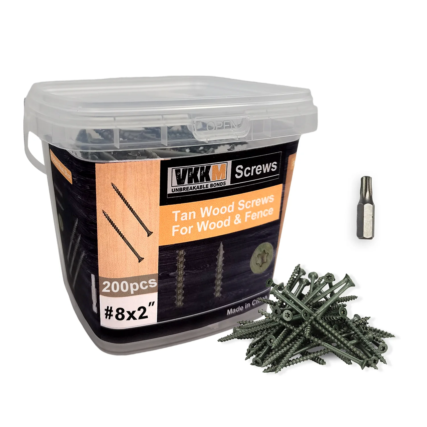 

VKKM 2-inch Self-tapping Wood Screws #8 X2,200 Pieces, Green Anti-rust Coating, Complimentary T-25 Star Drive Bit Drill Bit.