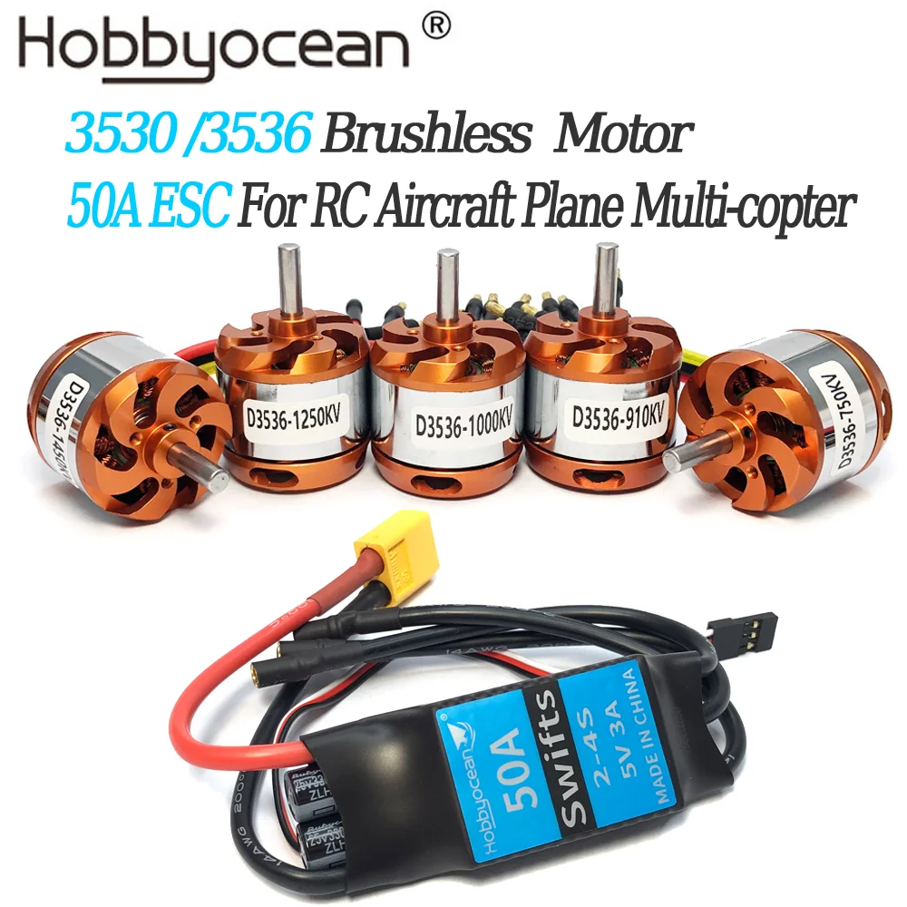 

Hobbyocean RC D3530 3530 3536 Brushless Outrunner Motor 1100KV 1400KV 1700KV 1250KV 50A ESC For RC Aircraft Plane Multi-copter