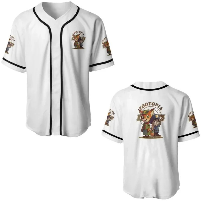 MINISO Disney Zootopia Character 3D Printed Baseball Uniform Style T-shirt Fashionable Children's and Adult Clothing