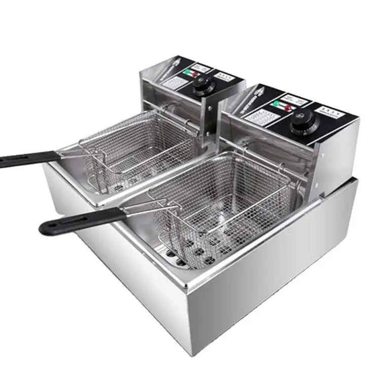 Stainless Steel French Oil Fries Machine 2 Tank 2 Basket Commercial Potato Chip Fryer Electrical Deep Fryer0