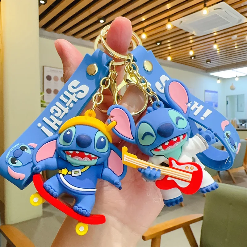 Disney Cartoon Cute Lilo & Stitch Silicone Pendant Keychain for Women Men Fans Kawaii Scrump Angel Keyring for Backpack Car Keys