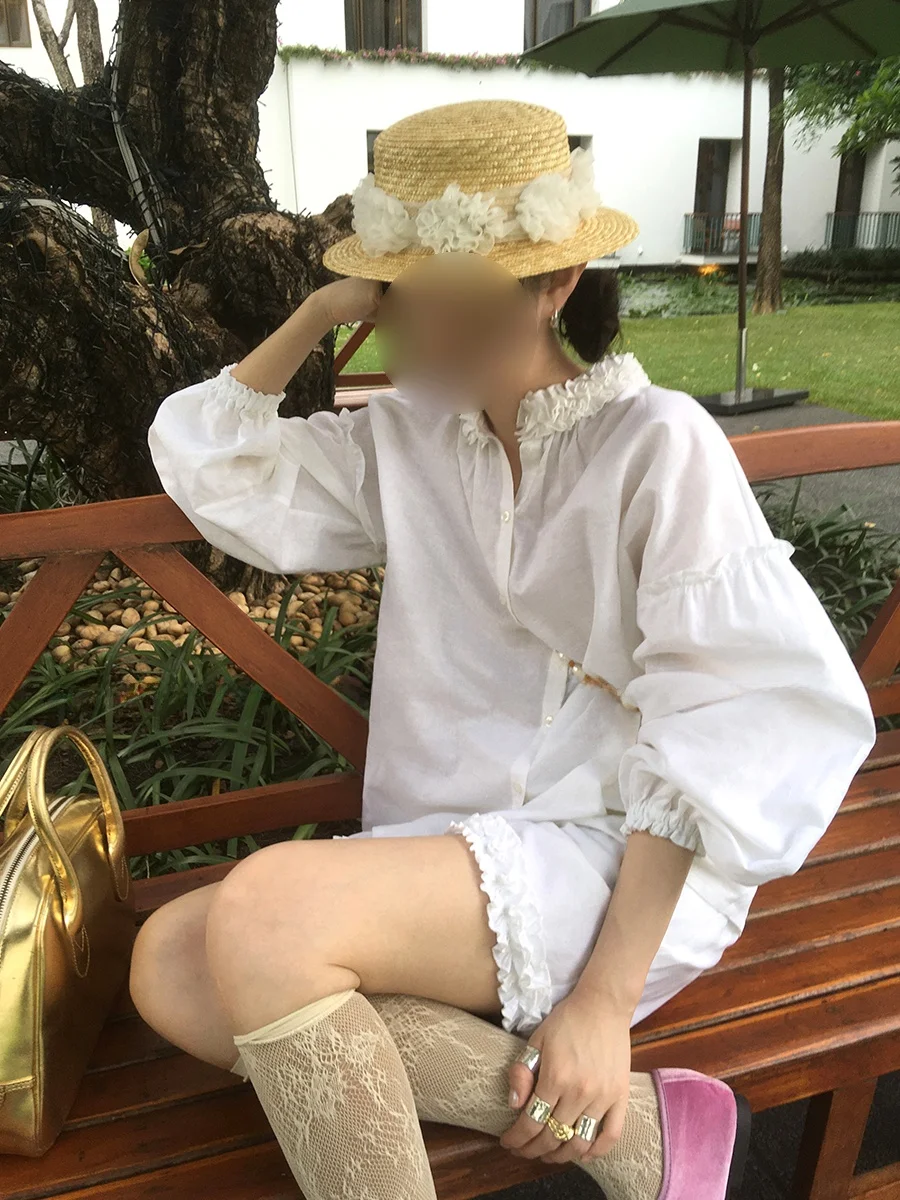 

MONARTW Linen Breathable Comfortable Women's Shirt High Waist Shorts Two-Piece Set Summer New Fashion Casual Style Zipper Clo...