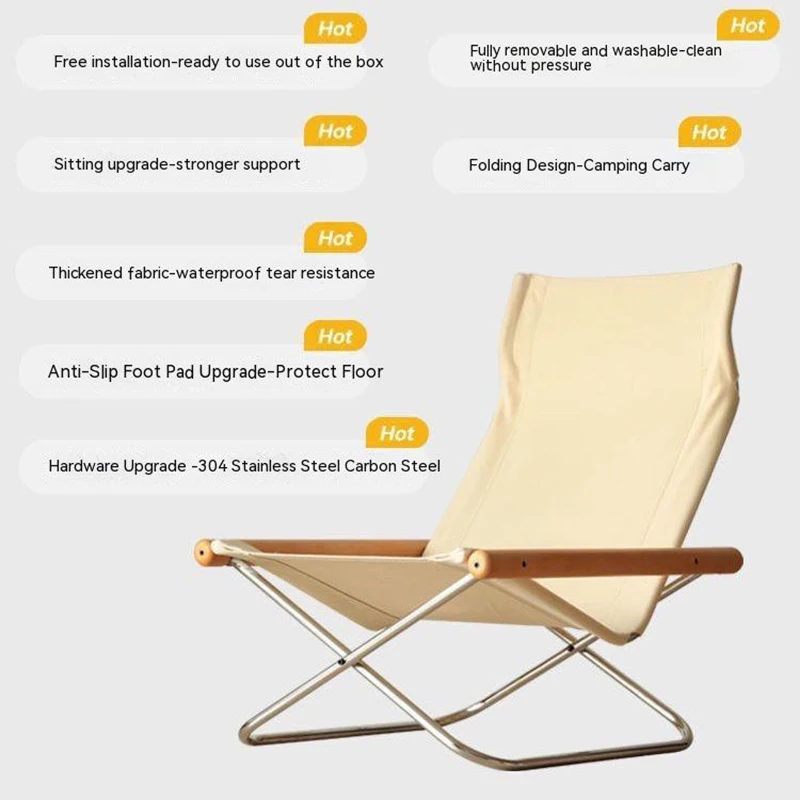 Nordic Balcony Folding Chair Casual Lazy Home Recliner Japanese-Style Lunch Break Folding Outdoor Canvas Graden Backrest Stool