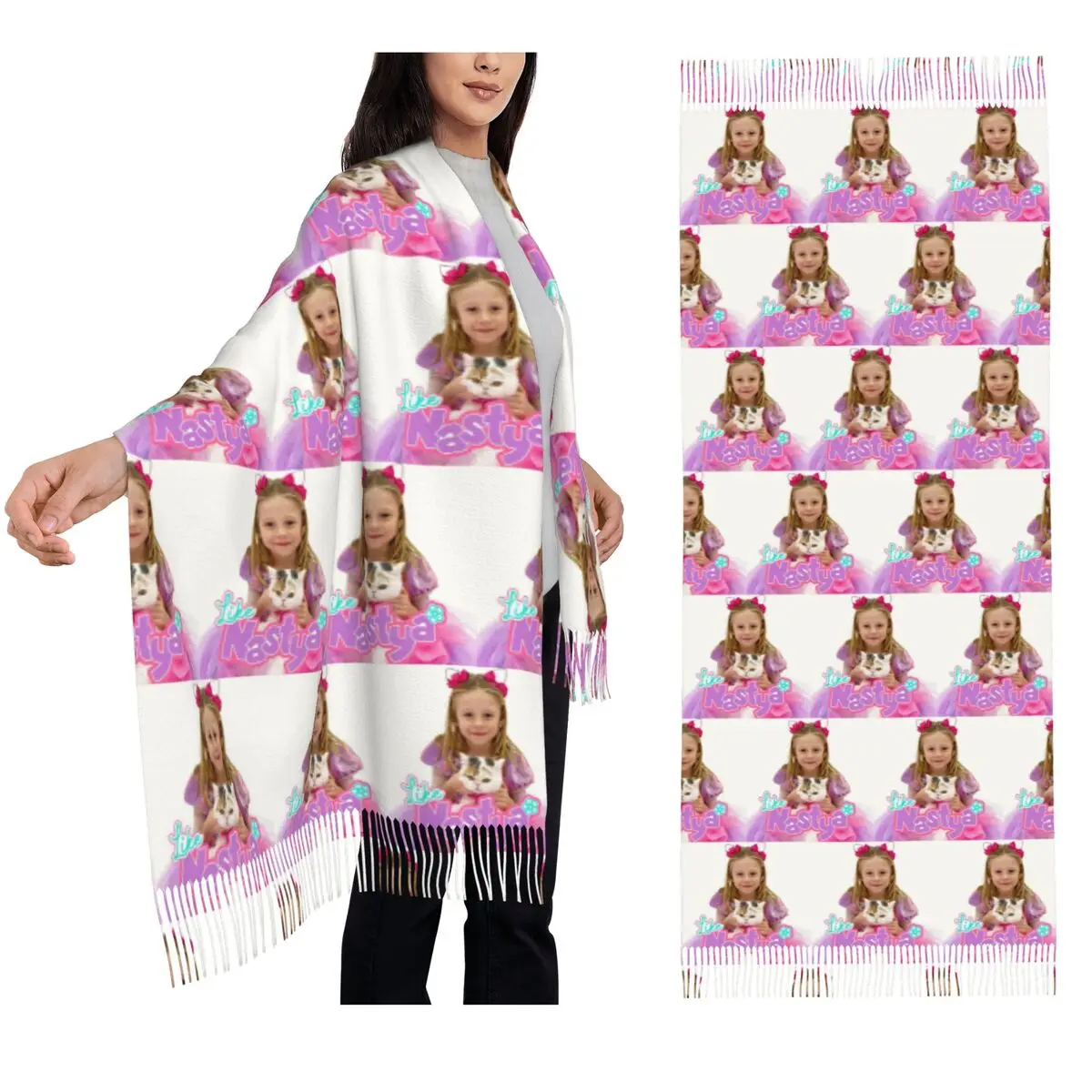 

Like Nastya Holding Cute Cat Scarf Tassel Scarves Women Soft Warm Shawls and Wraps Long Fall Winter Shawl Wrap