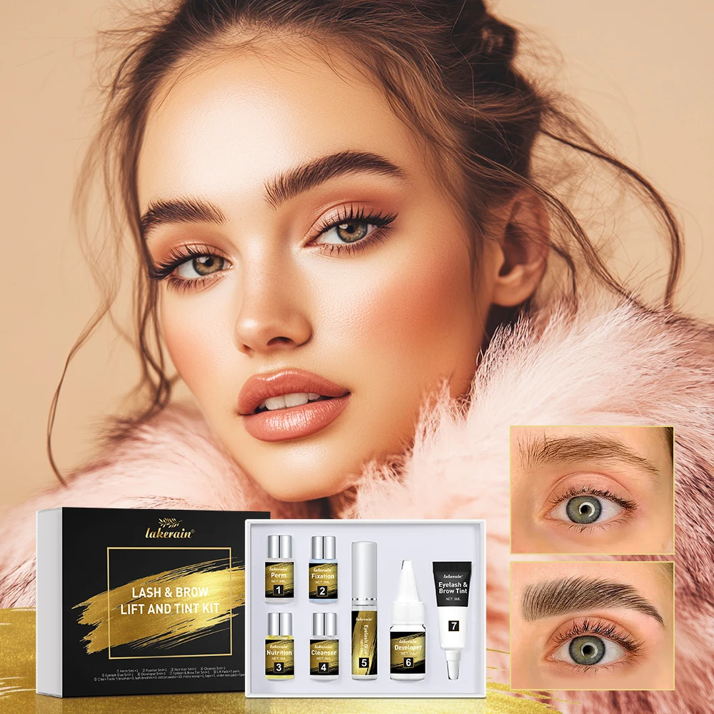 Lash and Brow Lift and Tint Kit Eyelash Perm Salon or Home Use Long Lasting Lakerain Cosmetics Makeup Ues for Salon Home