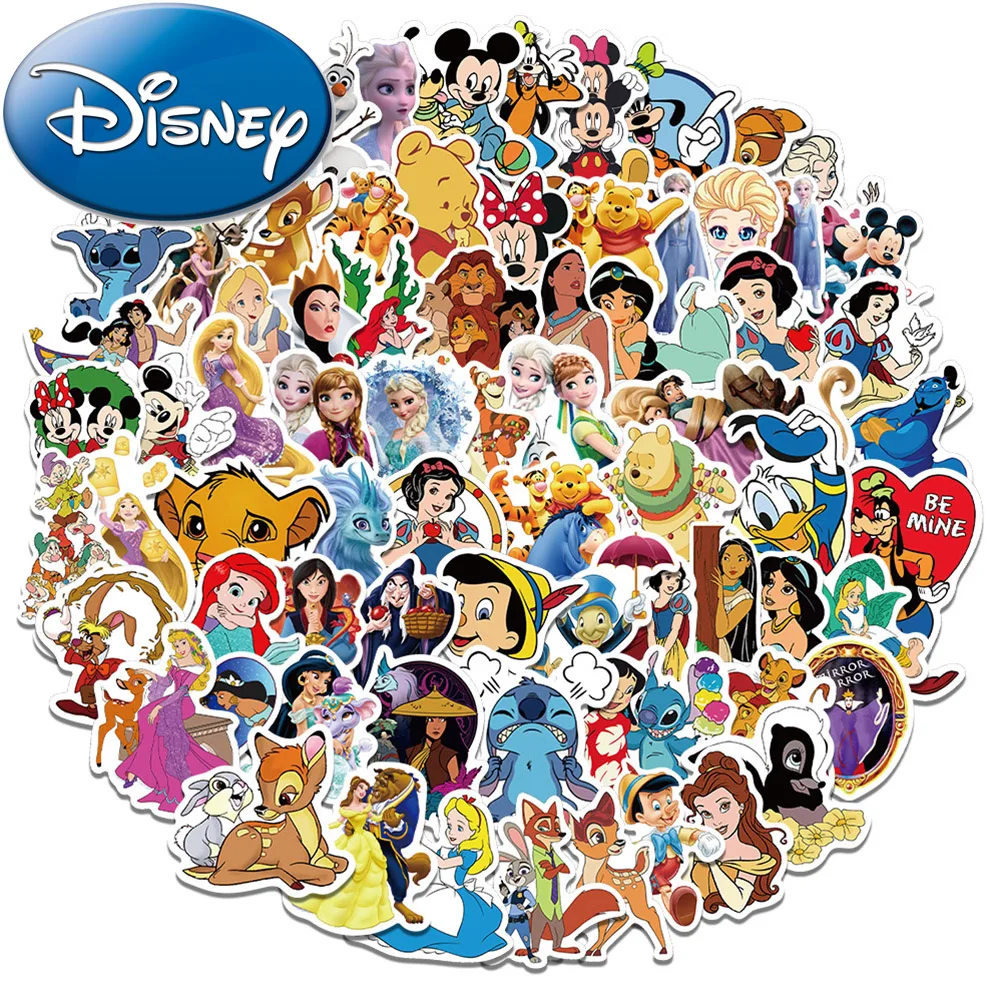 10/30/50/100pcs Mixed Disney Classic Anime Stickers Cute Princess Stitch Cartoon Decals Guitar Phone Diary Kids DIY Sticker Toy